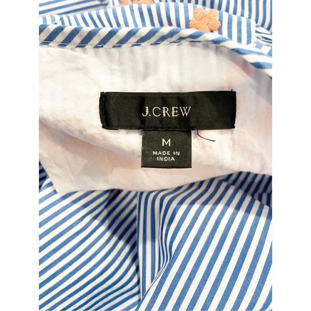 J. Crew Stripe Popover Dress Embroidered Size M Blue